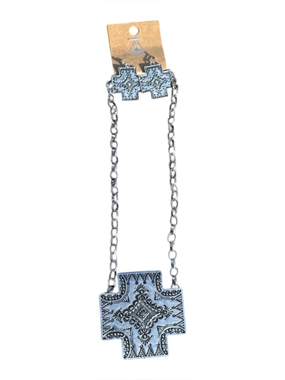 Southwestern Cross Pendant Necklace + Matching Earrings Set